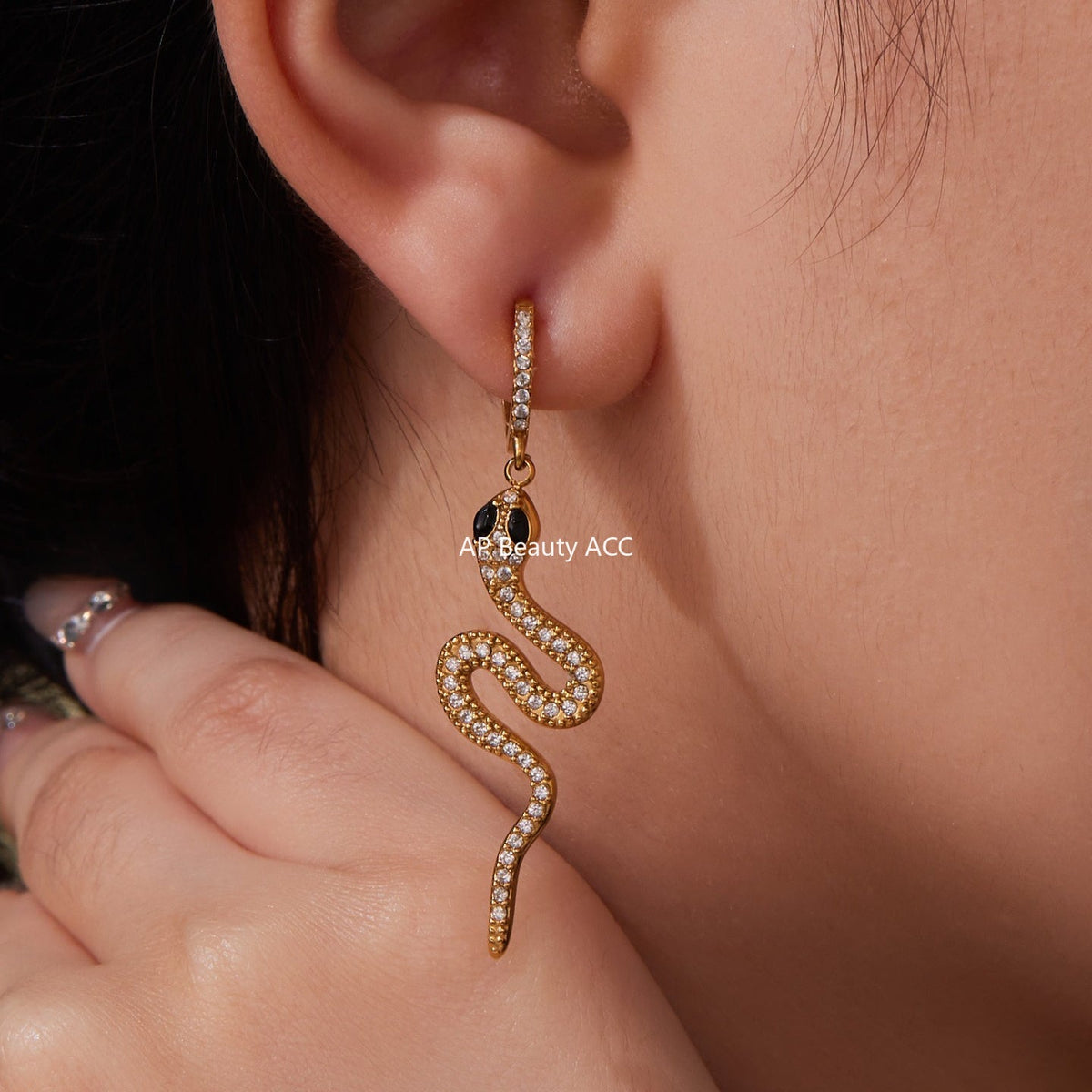 D관 - 18K 도금 스테인리스 스틸 큐빅 뱀 디자인 반지 귀걸이 [TXF412] 25.10-1