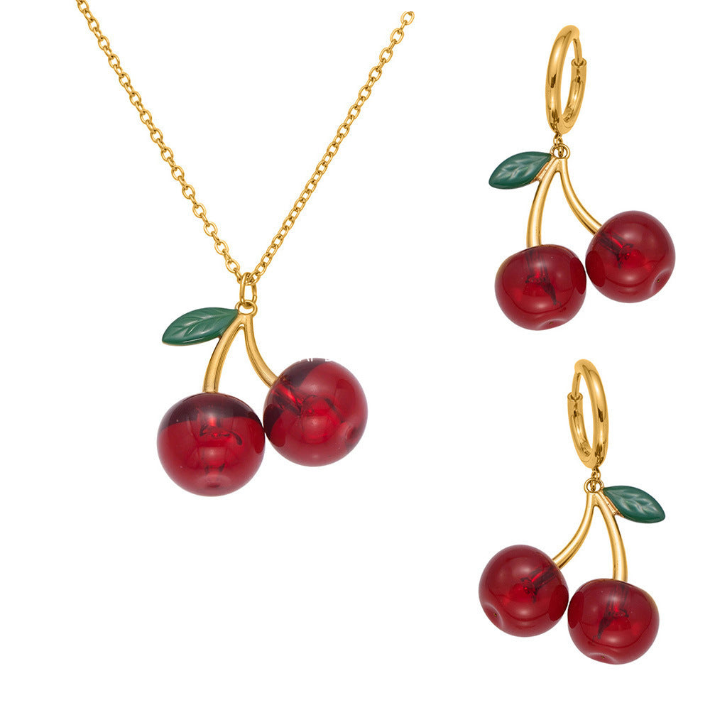 D관 - 스테인리스 스틸 체리 과일 펜던트 목걸이 귀걸이 [TXP423-TXF423] 25.10-2