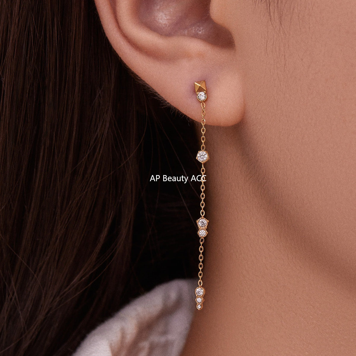 D관 - 스테인리스 스틸 18K 도금 큐빅 드롭 귀걸이 [F932] 25.11-2