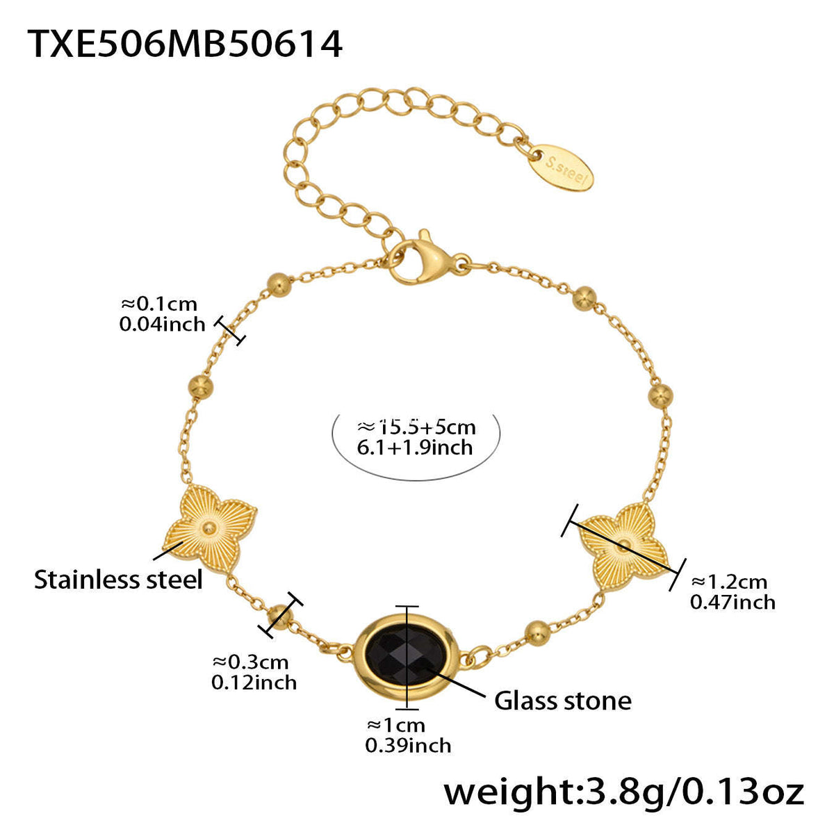 D관 - 스테인리스 스틸 타원형 컷팅 글라스 스톤 18K도금 목걸이 팔찌 귀걸이 [TXP506] 25.12-1