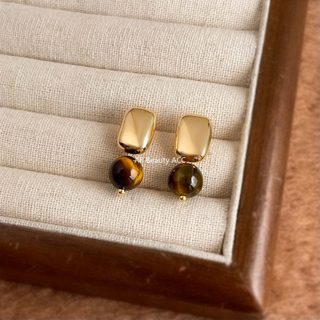 C관 - 925 은침 14K 도금 호안석 핸드메이드 귀걸이 [6947] 25.10-4