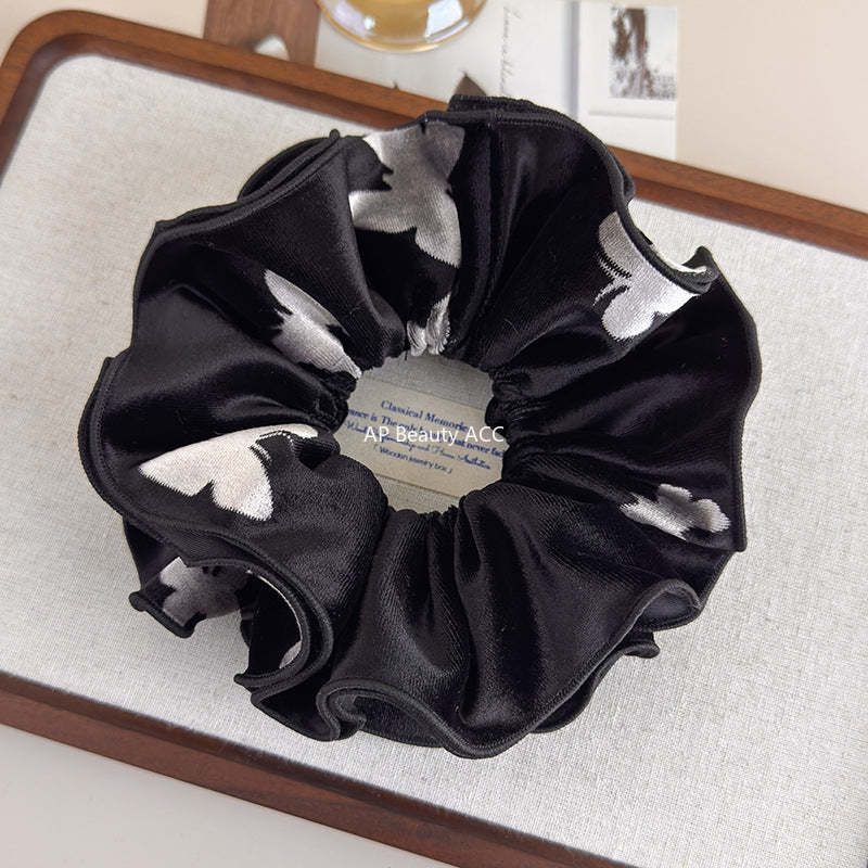 E관 - 벨벳 나비 패턴 더블 레이어 대형 곱창 헤어밴드 [27695] 25.11-3