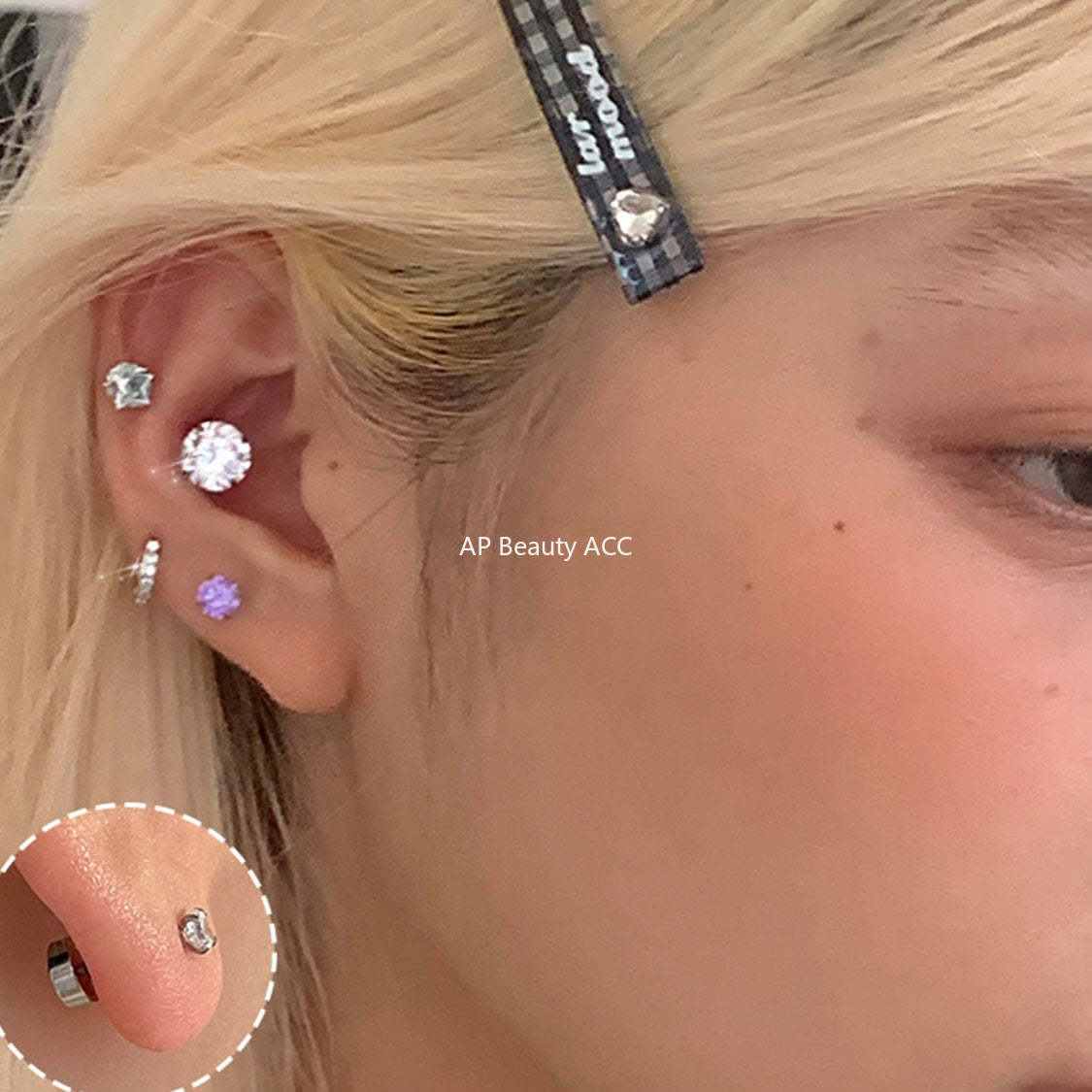 A관 - 티타늄 스틸 심플 화이트 큐빅 귀걸이 [EH-4085] 25.10-4