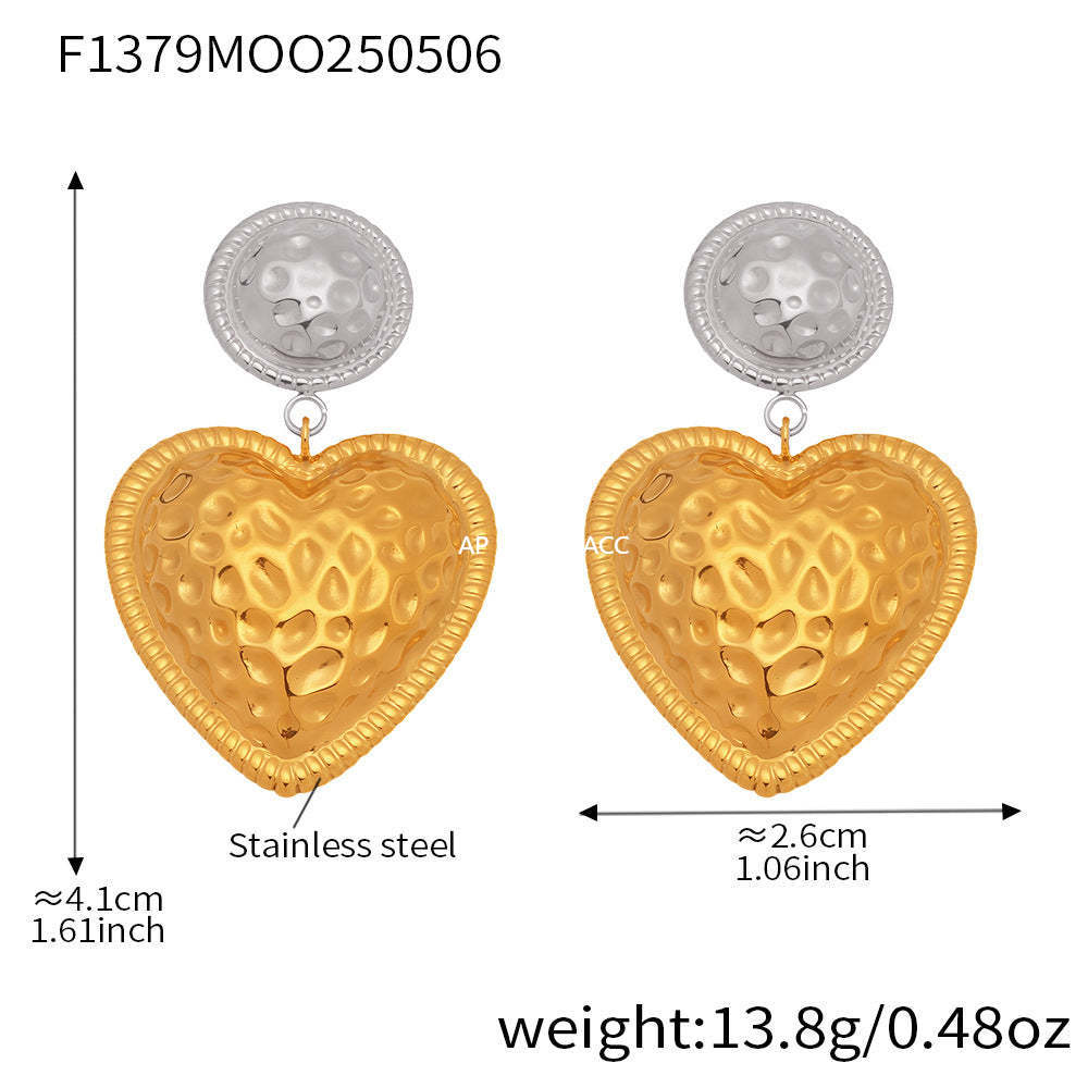 D관 - 스테인리스 스틸 18K 도금 투톤 하트 원형 귀걸이 [F1379] 25.05-3