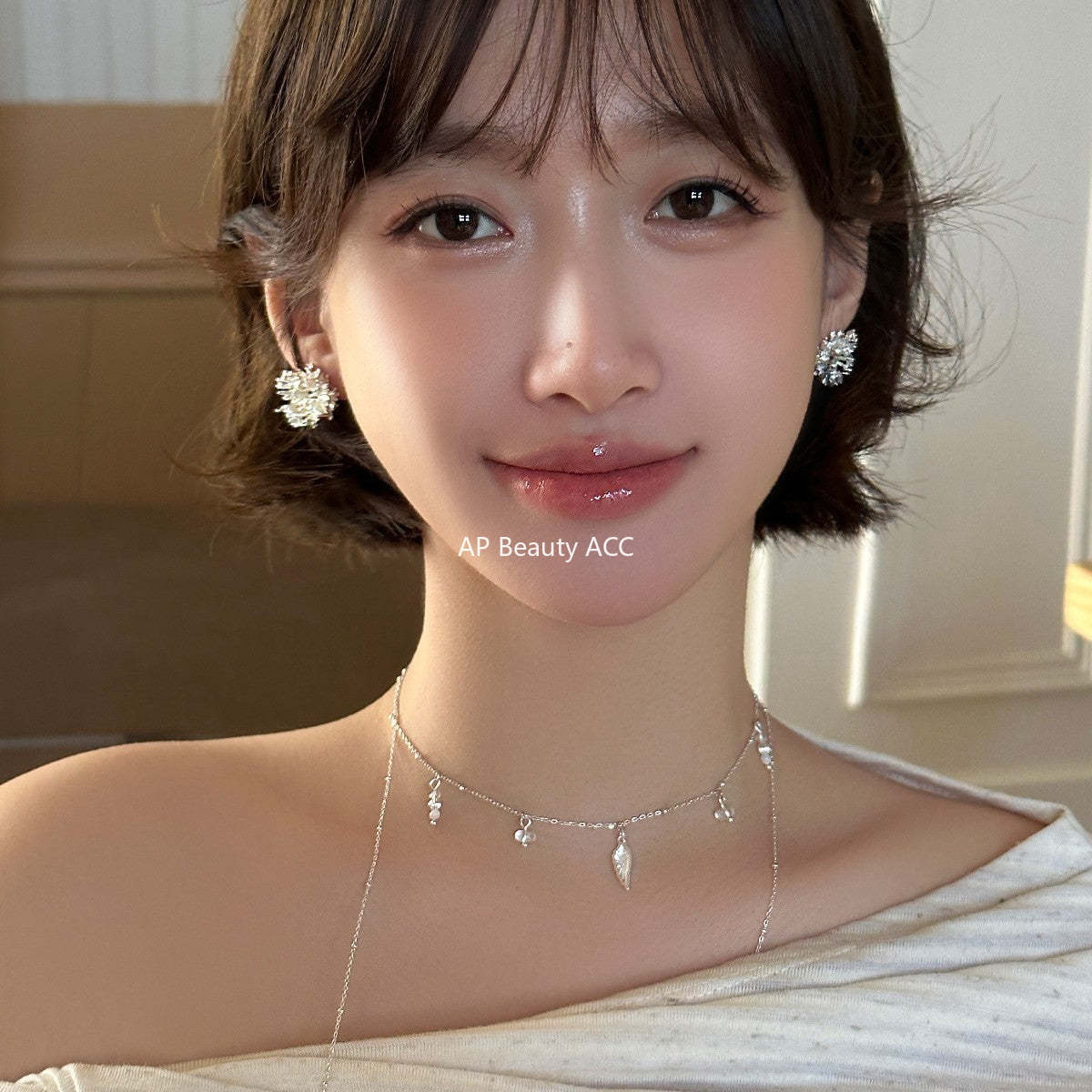 A관 - 눈꽃 플라워 모양 큐빅 진주 귀걸이 [EH-4048] 25.12-1