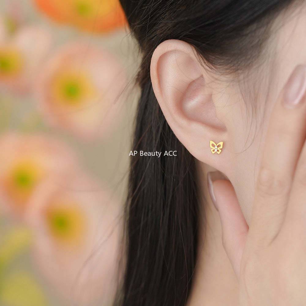 B관 - 999 실버 나비 모양 큐빅 귀걸이 [YC9489E_1] 25.12-1