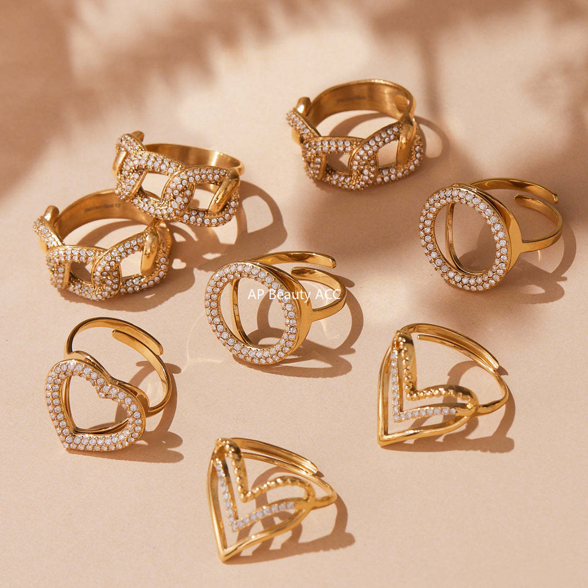 D관 - 스테인리스 스틸 풀 큐빅 하트 원형 오픈형 반지 [A330-A331] 25.09-4