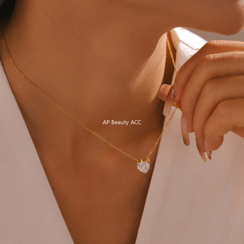 D관 - 유니크 하트 큐빅 펜던트 레이어드 미니멀 럭셔리 티타늄 스틸 18K 도금 목걸이 [P527-P1694] 24.08-3