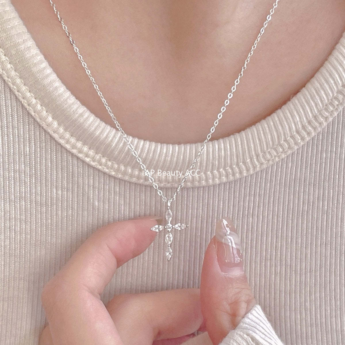 F관 - 925 실버 큐빅 십자가 펜던트 목걸이 [B1387] 25.11-4