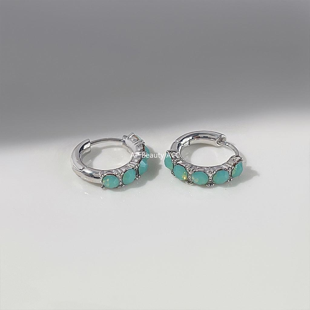 C관 - 산뜻한 글라스 큐빅 프로틴 그린 컬러 인스타 감성 링형 귀걸이 [3603] 24.03-1