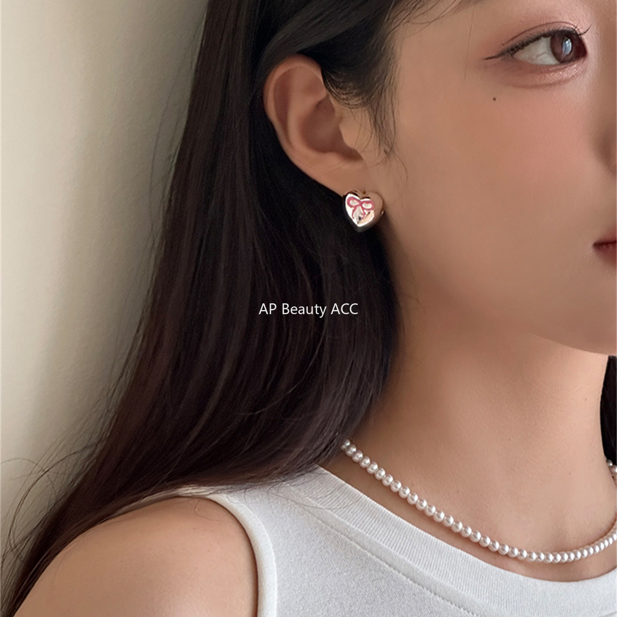 A관 - 925 은침 핑크 리본 하트 귀걸이 [EH-3002] 24.07-1