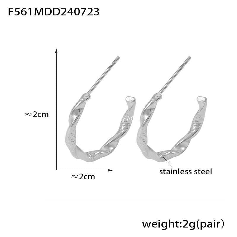D관 - 스테인리스 스틸 18K 도금 C형 비틀림 무늬 미니멀 디자인 귀걸이 [F561] 24.08-1