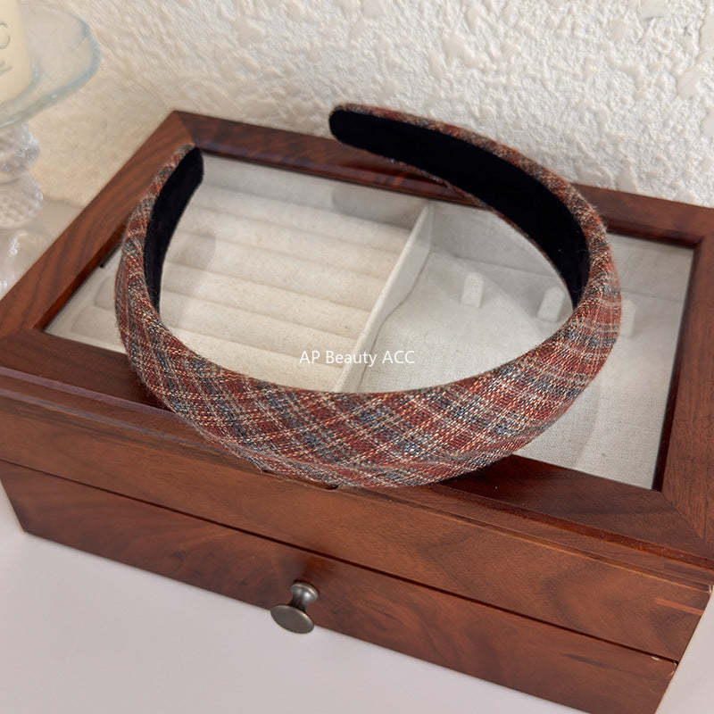 E관 - 체크 패턴 패브릭 볼륨 와이드 머리띠 [27675] 25.11-3