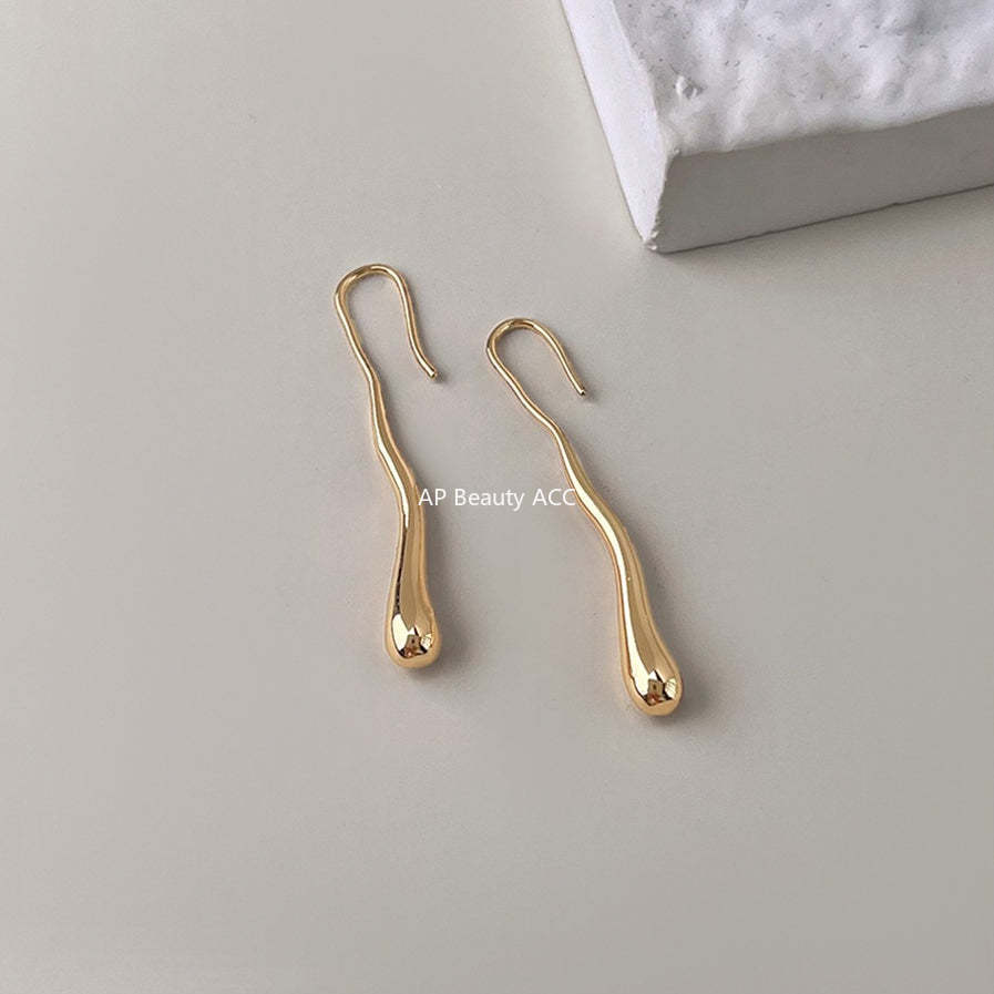 C관 - 14K 도금 불규칙 물방울 디자인 후크 귀걸이 [6919] 25.10-4