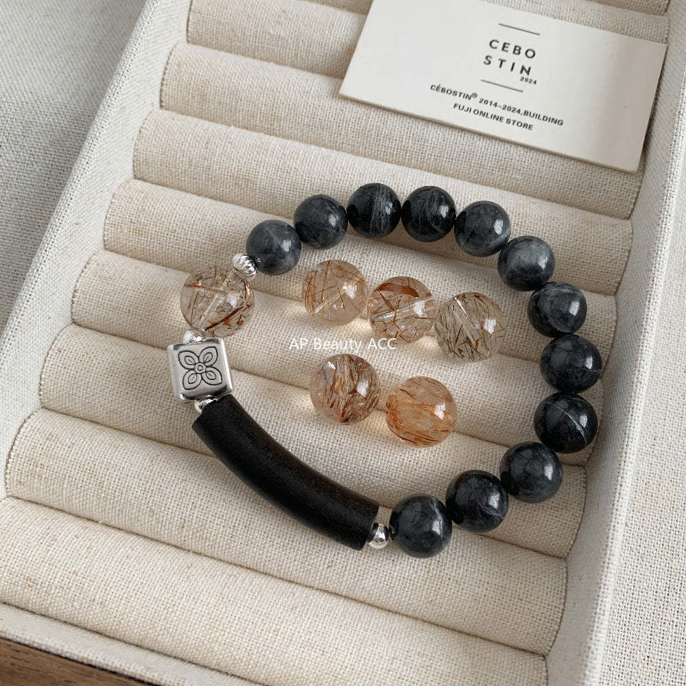 A관 - 플라워 큐브 크리스탈 침향목 먹옥 비즈 팔찌 [1611] 25.11-4