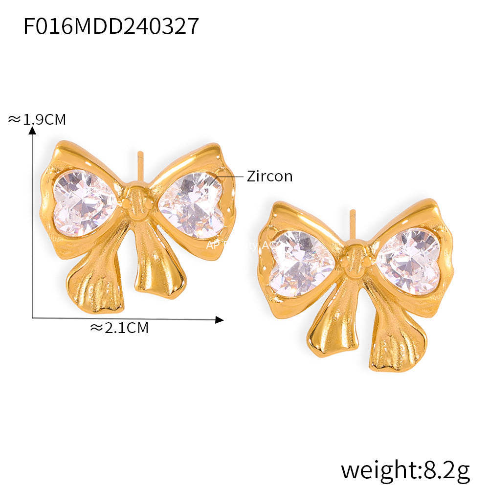 D관 - 레트로 하트 꼬임 펜던트 큐빅 리본 귀걸이 티타늄 스틸 목걸이 [F016-P023] 24.04-2