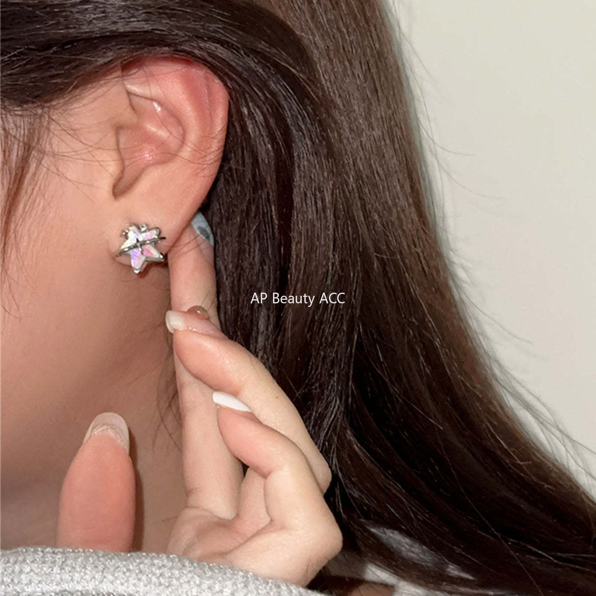A관 - 멀티컬러 입체 별 디자인 언밸런스 큐빅 은침 귀걸이 [EH-2493] 25.01-1