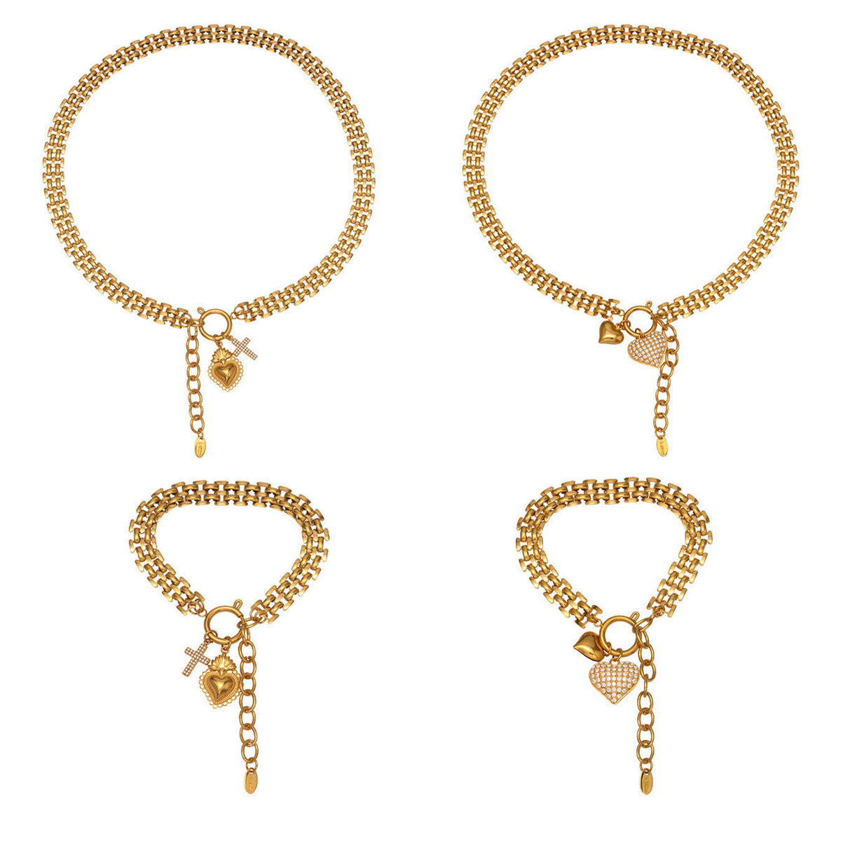 D관 - 하트 풀큐빅 펜던트 체인 스테인리스 스틸 목걸이 팔찌 [TXP476] 25.11-3