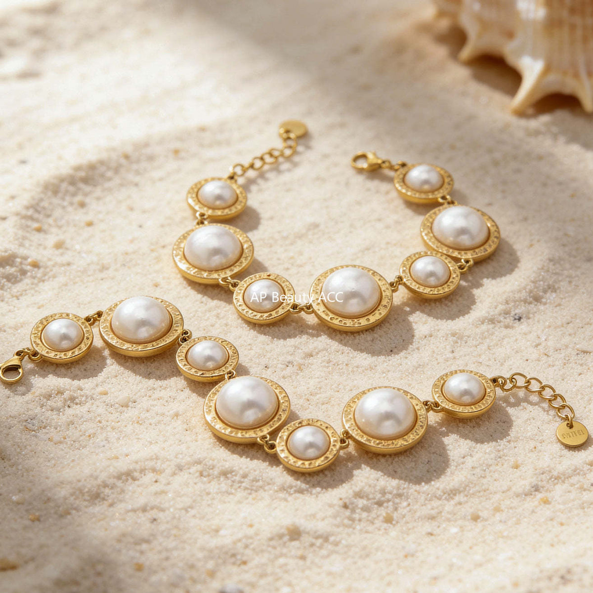 D관 - 스테인리스 스틸 18K 도금 자개 진주 라운드 레진 팔찌 반지 [TXA520-TXE520] 25.12-3