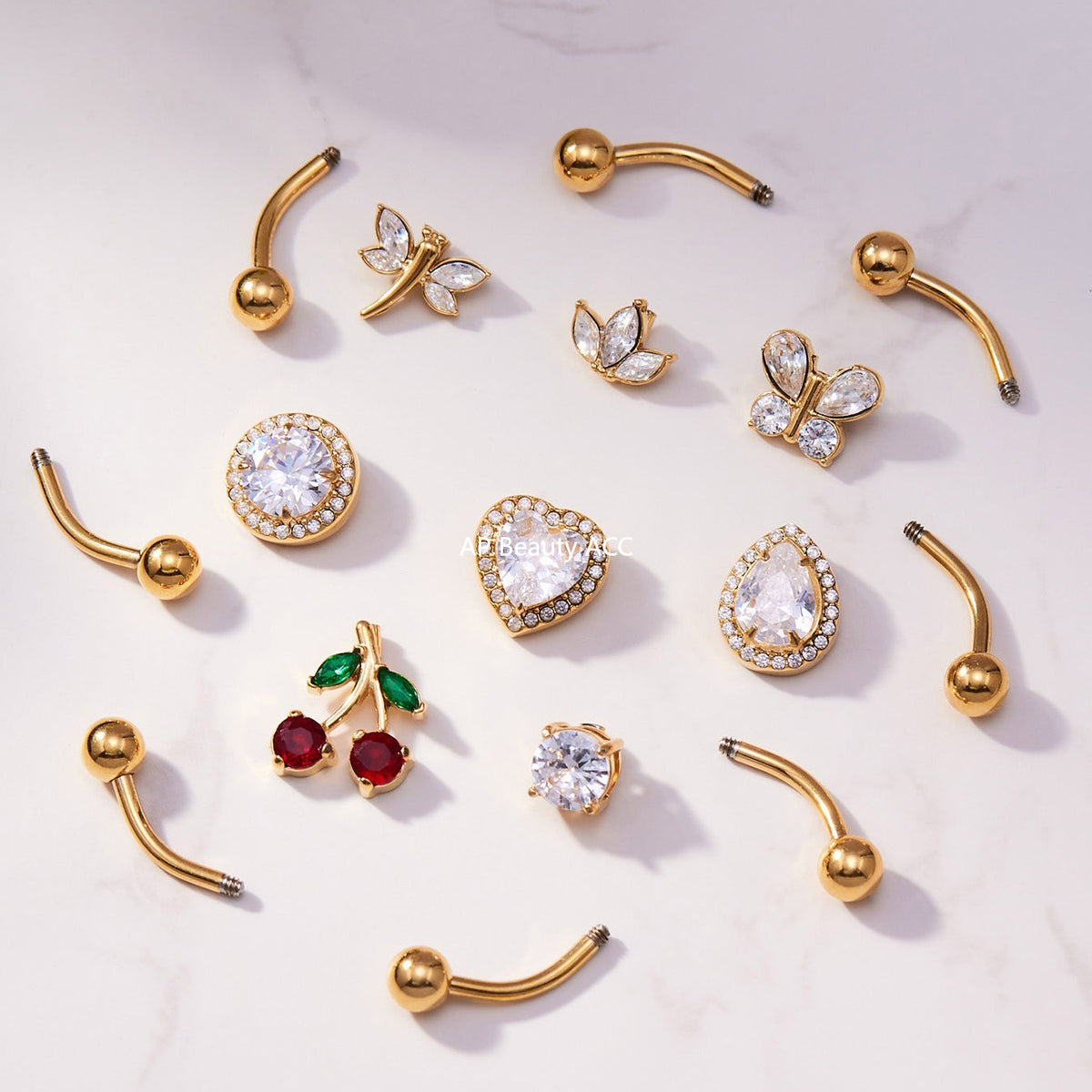 D관 - 스테인리스 큐빅 나비 하트 체리 물방울 18K 도금 피어싱 귀걸이 [H001] 25.11-2