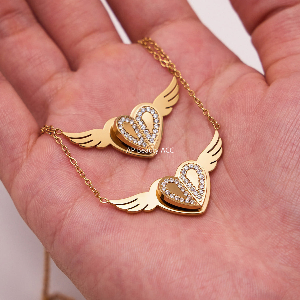 D관 - 스테인리스 스틸 큐빅 하트 엔젤 윙 펜던트 목걸이 [P1654] 25.10-3