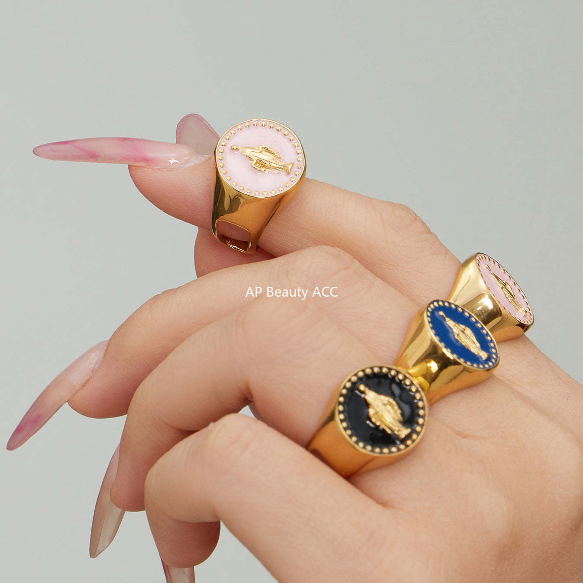 D관 - 스테인리스 스틸 18K 도금 성모마리아 오픈형 반지 [A676] 25.12-3