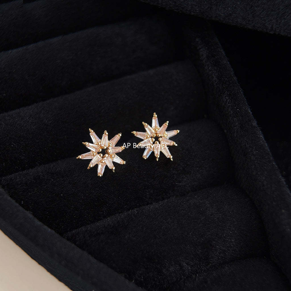 C관 - 미니 큐빅 기하학적 14K 도금 은침 인스타 귀걸이 [3737] 24.04-1