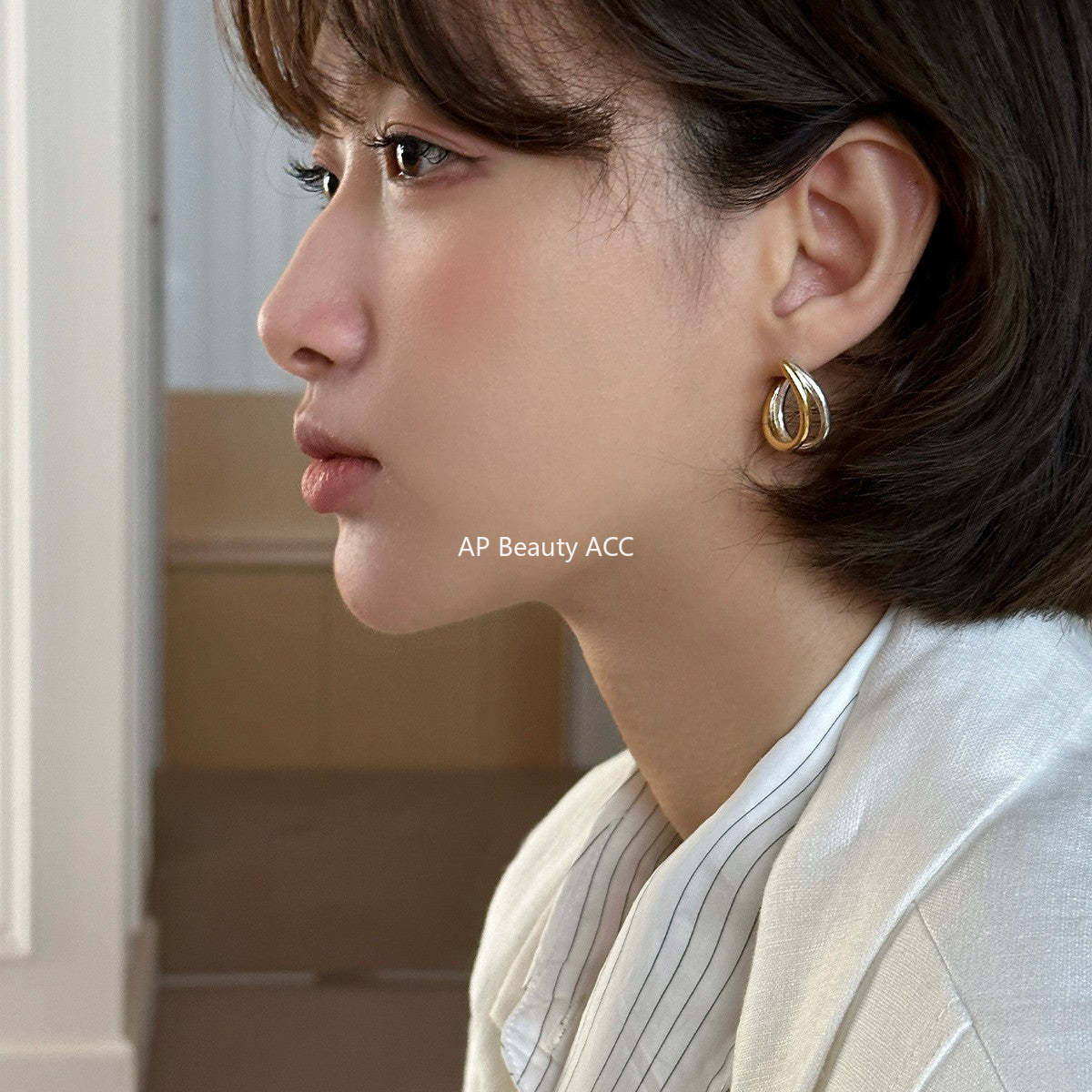 A관 - 투톤 컬러 레이어드 925 은침 귀걸이 [EH-4012] 25.09-2