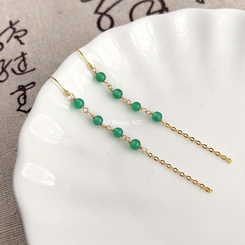 C관 - 14K 도금 홍마노 천연석 길고 흐르는 귀걸이 [3939] 24.05-2