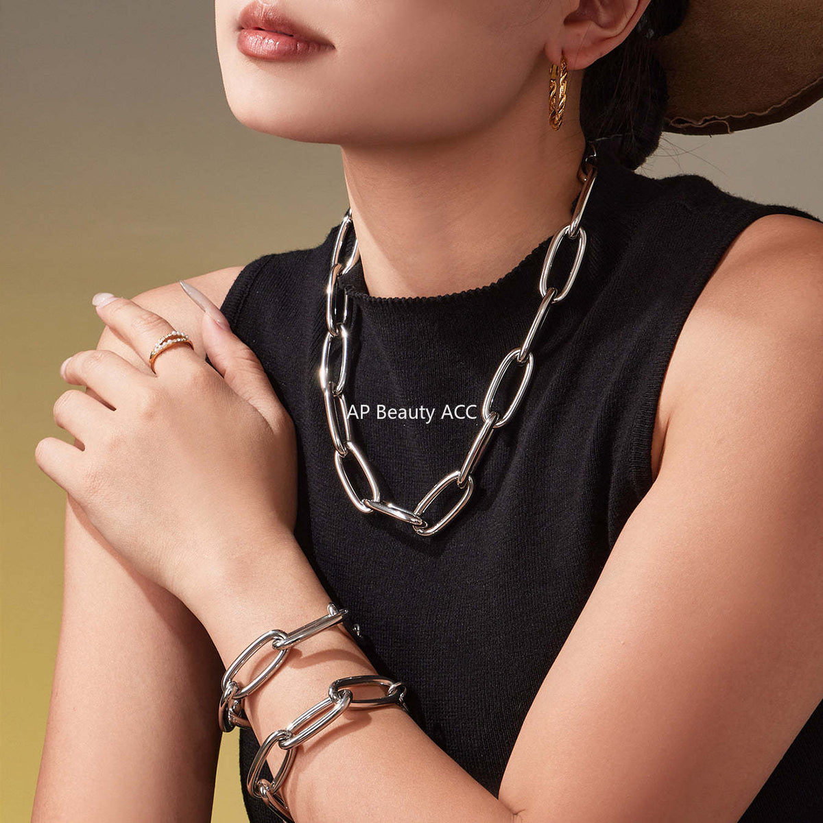 D관 - 체인 디자인 스테인리스 스틸 목걸이 팔찌 [TXP468-TXE468] 25.11-3