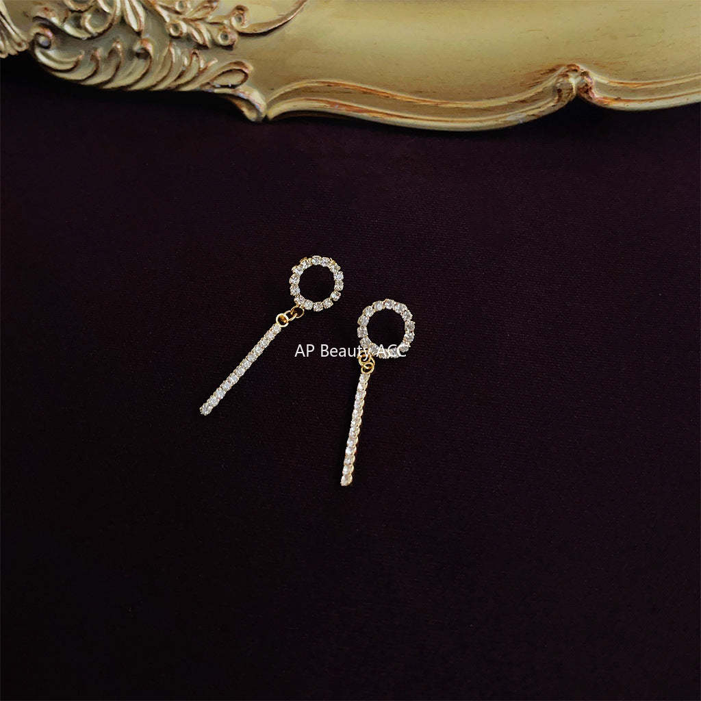 C관 - 프렌치 우아한 다이아몬드 리본 은침 귀걸이 기하학적 원형 귀걸이 [1484] 24.05-4