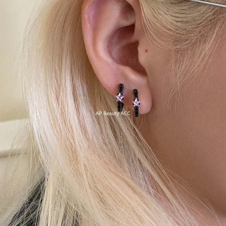 A관 - 별 큐빅 316 스테인리스 스틸 링 귀걸이 [EH-4333] 25.12-1