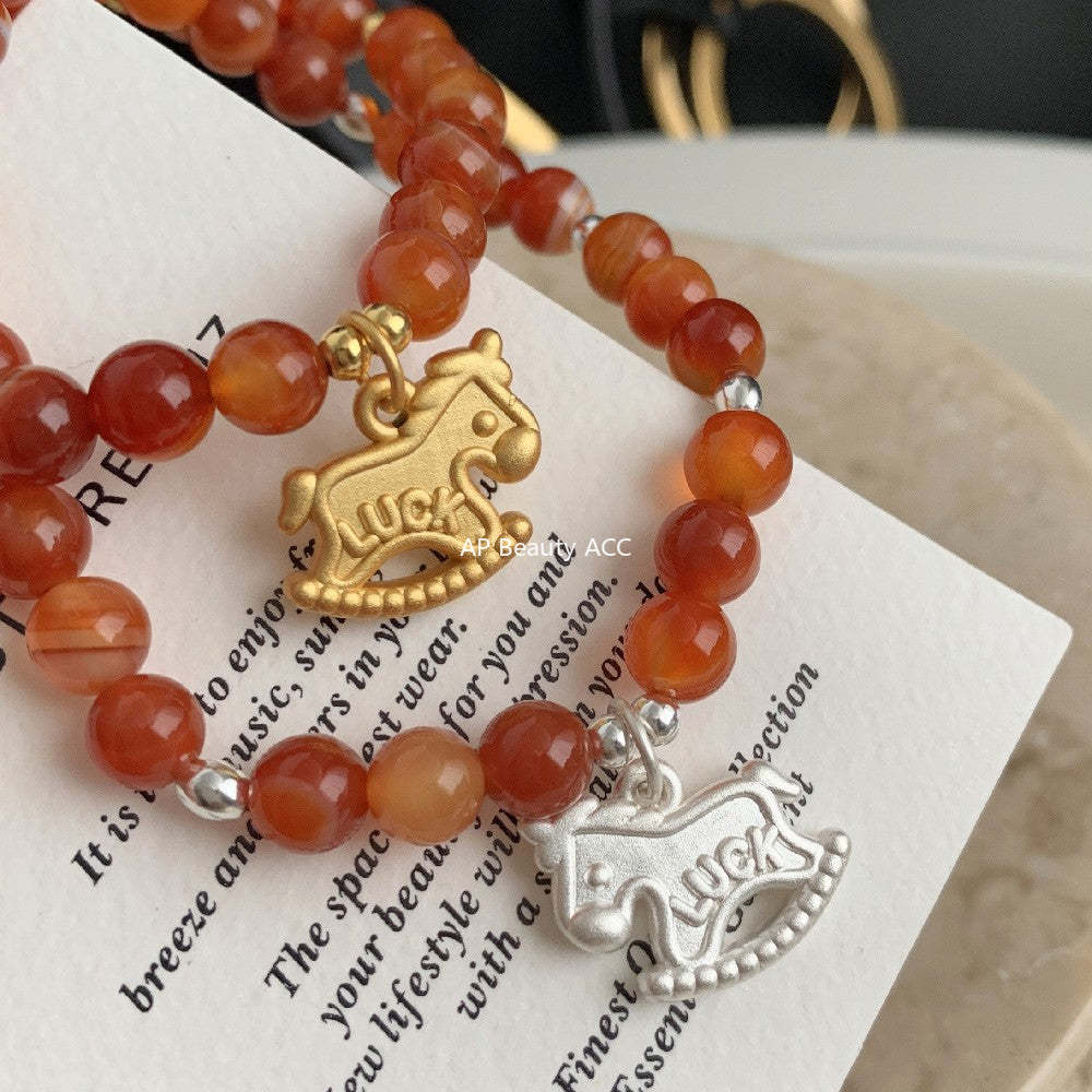 A관 - 925 실버 luck 말 홍마노 미니 비즈 팔찌 [1652] 25.12-3