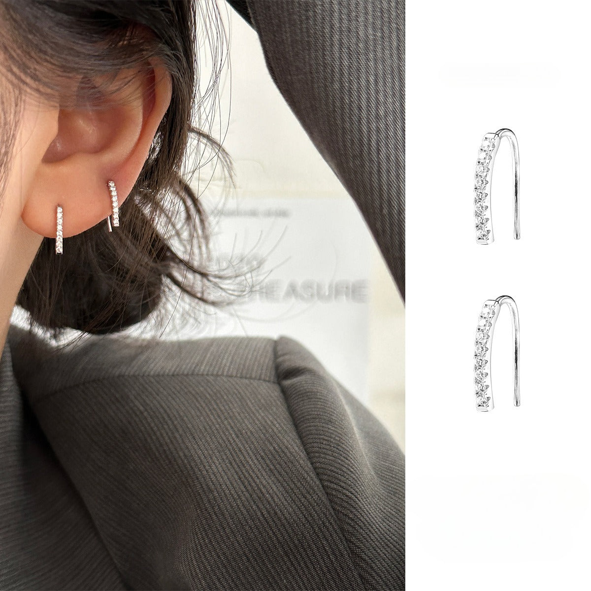 A관 - 999 실버 라인 큐빅 후크형 귀걸이 [EH-2203.EB] 25.12-2