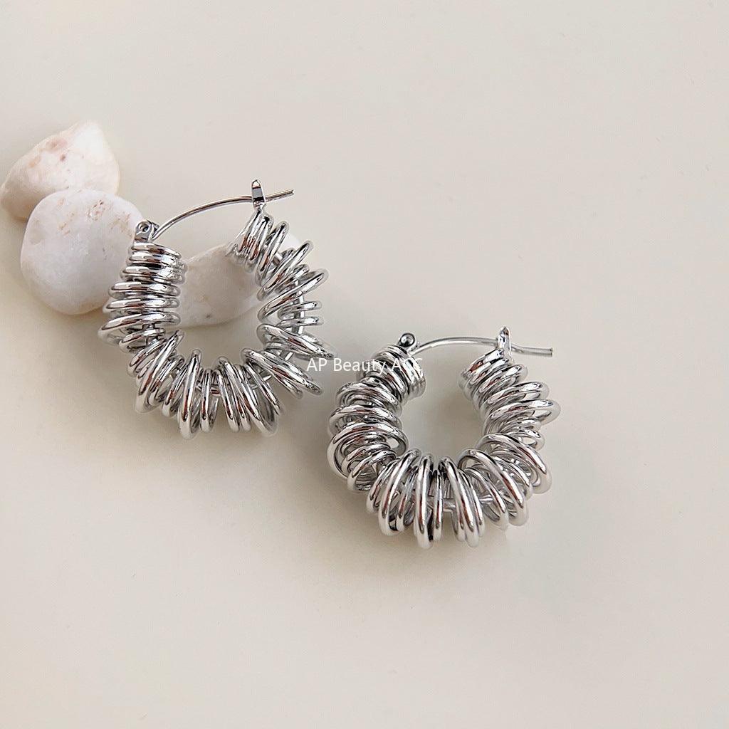 C관 - 18K 도금 두꺼운 고급스러운 기하학 원형 귀걸이 [3699-3700] 24.03-5