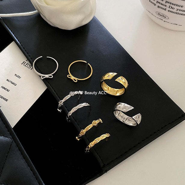 A관 - 925 실버 다이아 패턴 리본 장미 큐빅 반지 [JZ-0712] 25.10-5