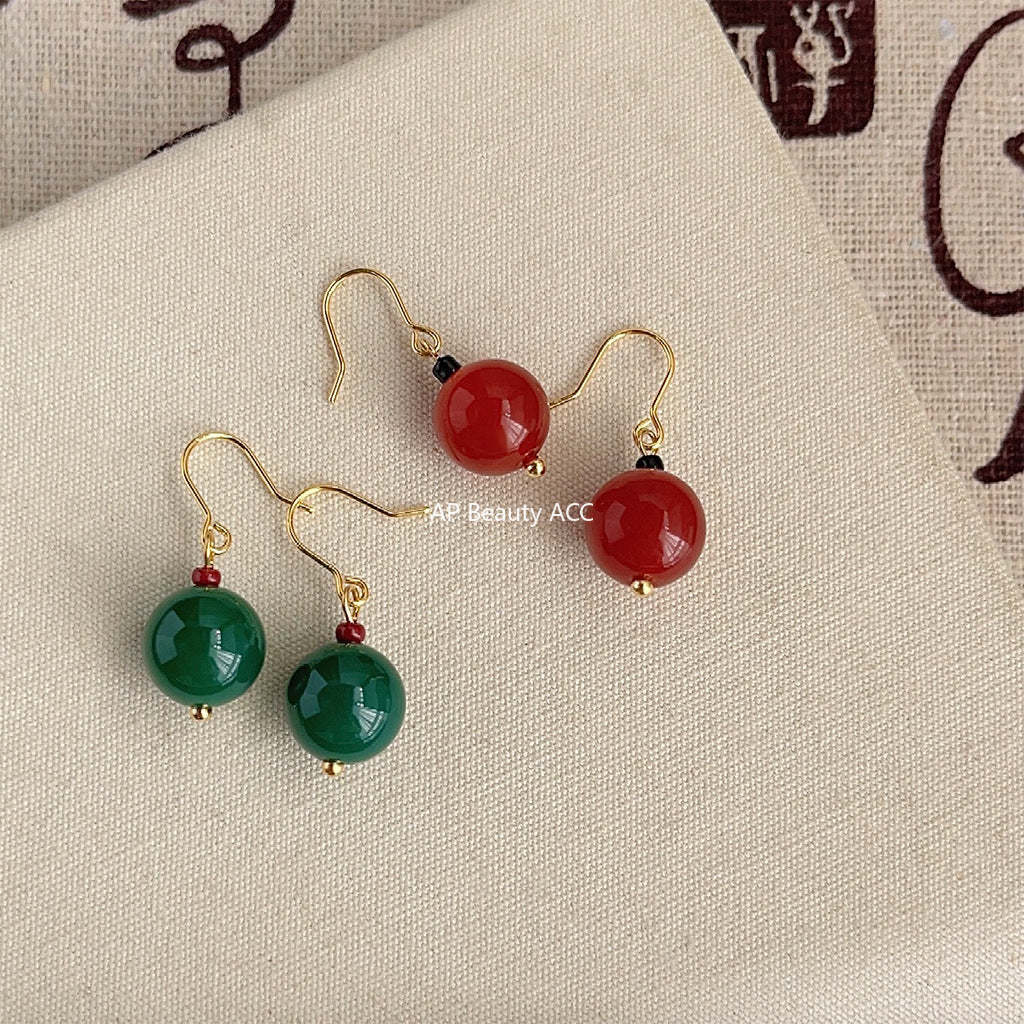 C관 - 천연석 녹마노 복고풍 홍마노 핸드메이드 귀걸이 [3757-3758] 24.04-1