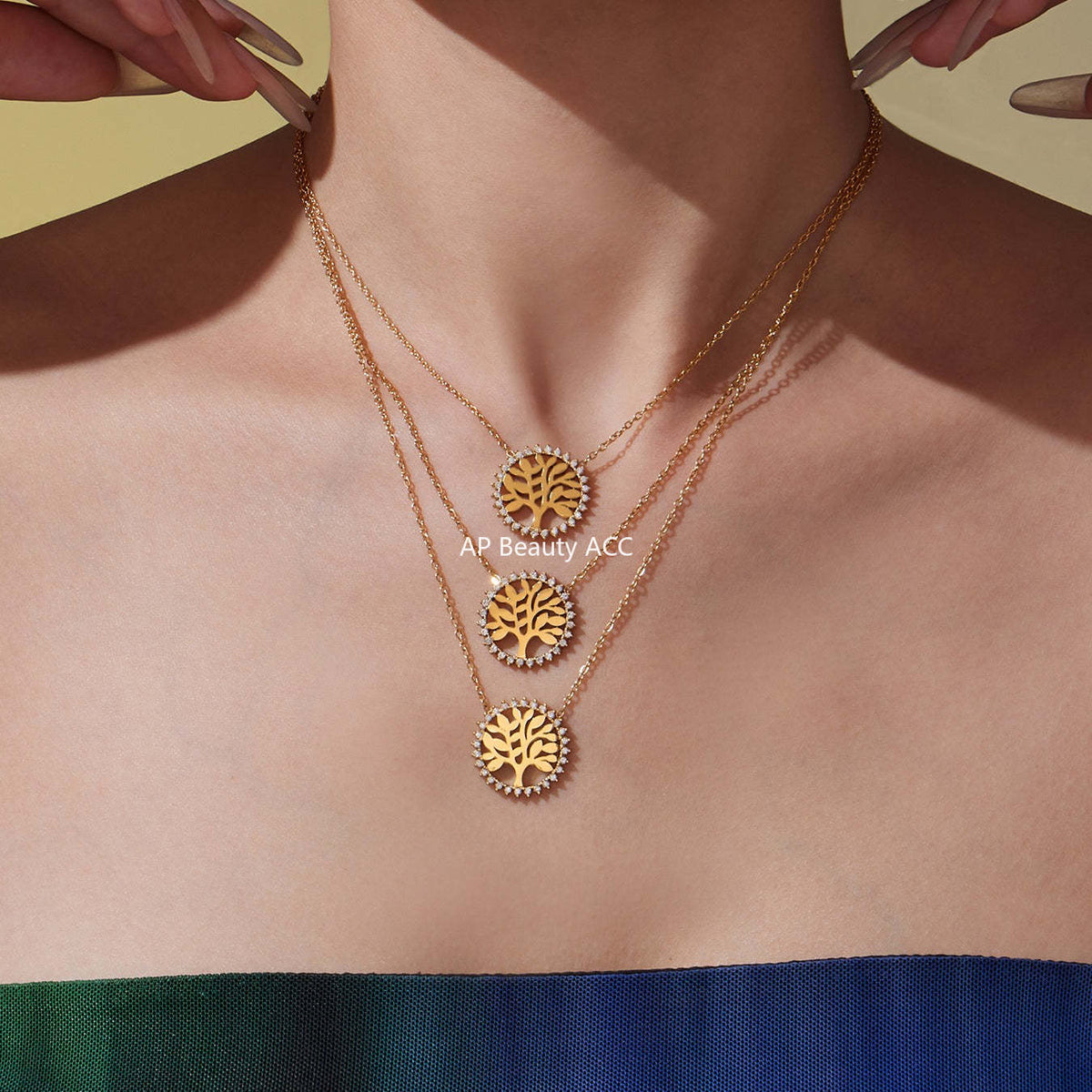 D관 - 스테인리스 스틸 생명나무 큐빅 원형 펜던트 목걸이 팔찌 [TXP440] 25.10-4
