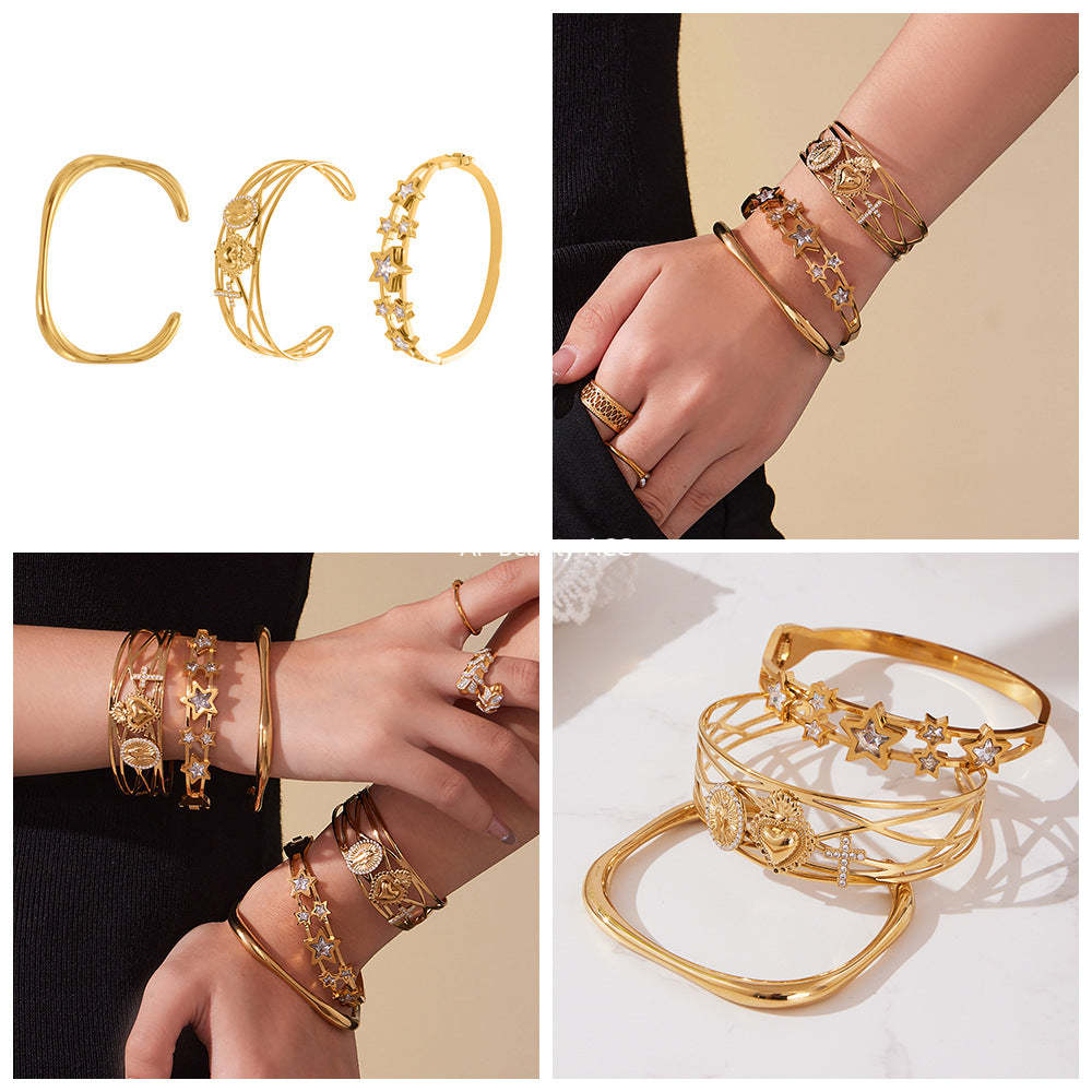 D관 - 스테인리스 18K 도금 큐빅 별 하트 비정형 팔찌 [Z500-Z501-Z502] 25.10-5