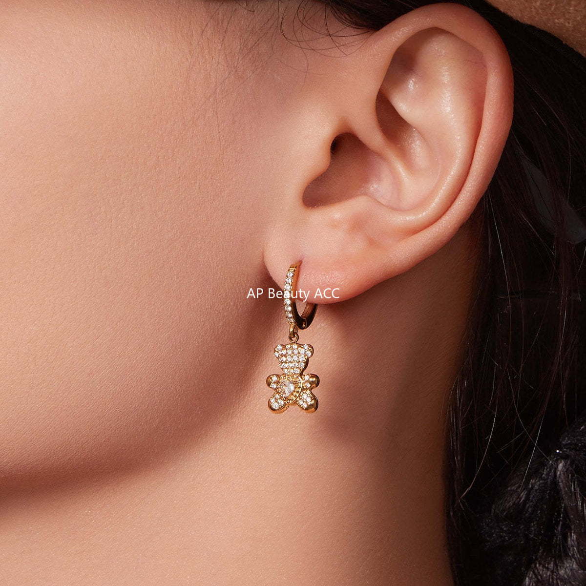 D관 - 스테인리스 스틸 곰 리본 하트 풀큐빅 펜던트 목걸이 팔찌 귀걸이 [TXP500] 25.11-4