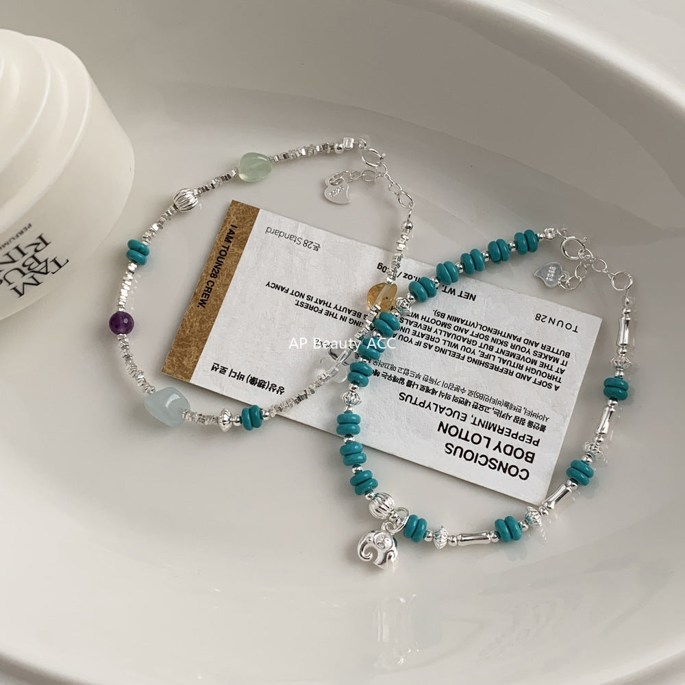 A관 - 925 실버 코끼리 펜던트 천연석 비즈 팔찌 [1547-1548] 25.11-2