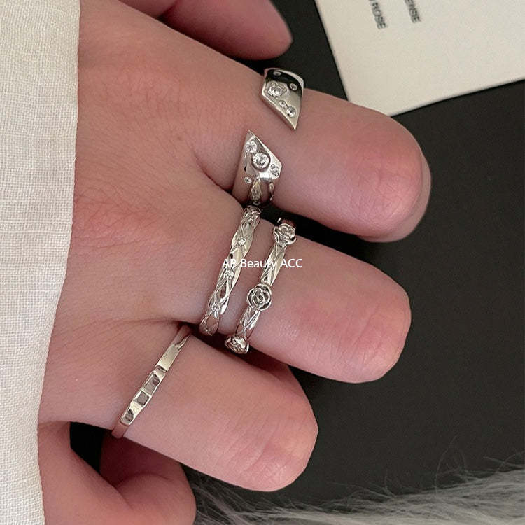 A관 - 925 실버 다이아 패턴 리본 장미 큐빅 반지 [JZ-0712] 25.10-5