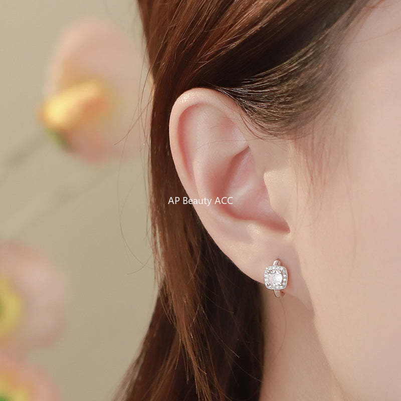 B관 - 925 실버 사각 원형 미니 큐빅 링 귀걸이 [YC3975E_1] 25.09-4