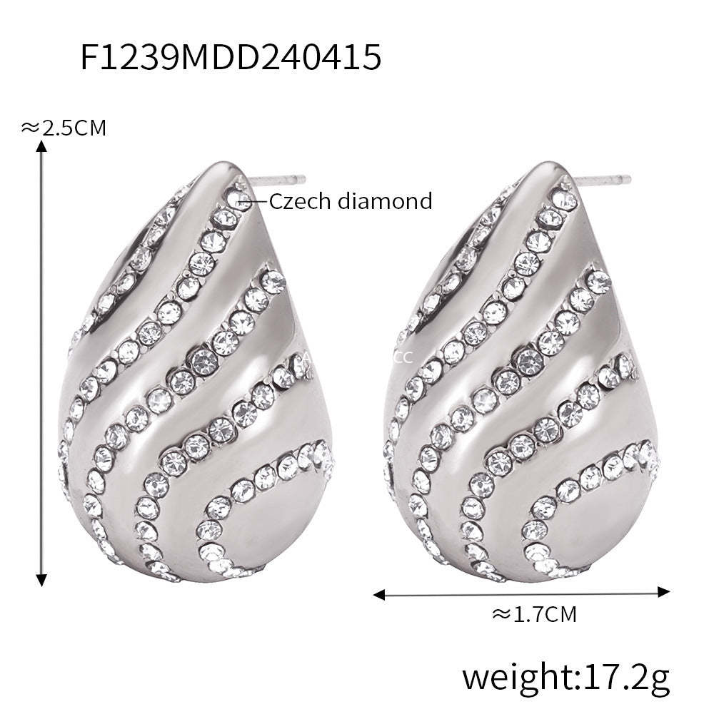 D관 - 고급 감성 볼드한 큐빅 물방울 귀걸이 티타늄 스틸 18K 도금 귀걸이 [F1238-9] 24.04-3