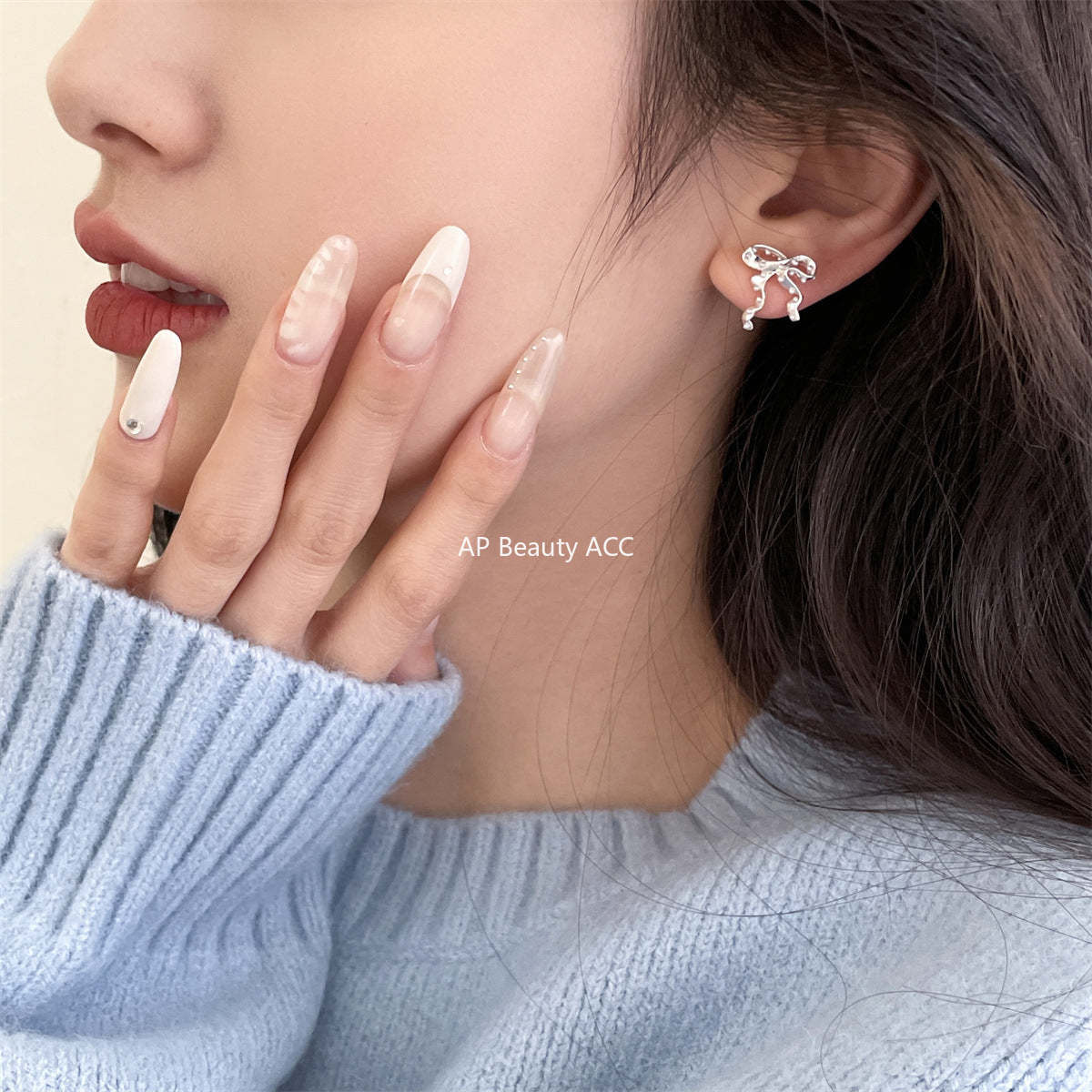 A관 - 925 은침 리본 진주 언밸런스 귀걸이 [EH-3501] 25.05-2