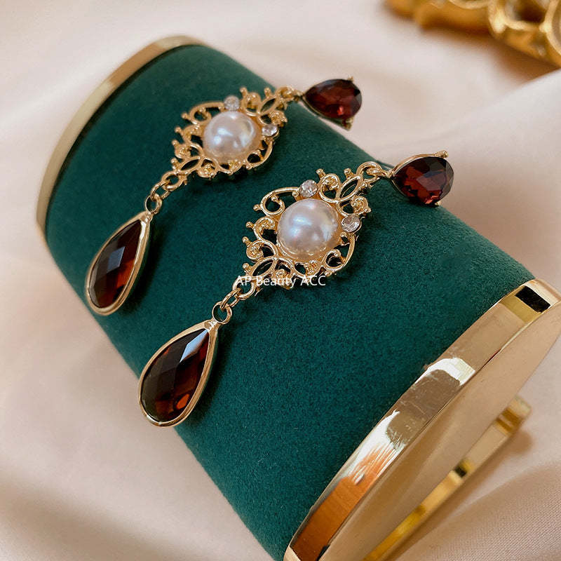 C관 - 빈티지 은침 큐빅 장식 빈티지 꽃무늬 물방울 진주 귀걸이 [E10613] 24.01-3