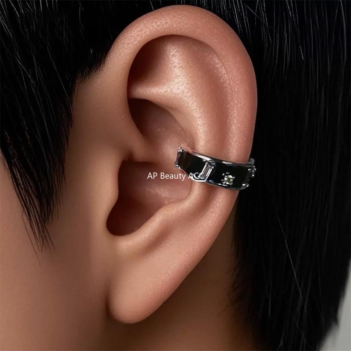 G관 - 블랙 크리스탈 큐빅 남성용 이어커프 귀걸이 [ER866] 25.10-3