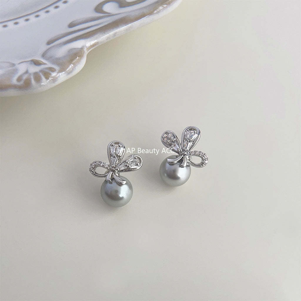 C관 - 고급스러운 글라스 진주 나비 은침 귀걸이 [3968] 24.05-5
