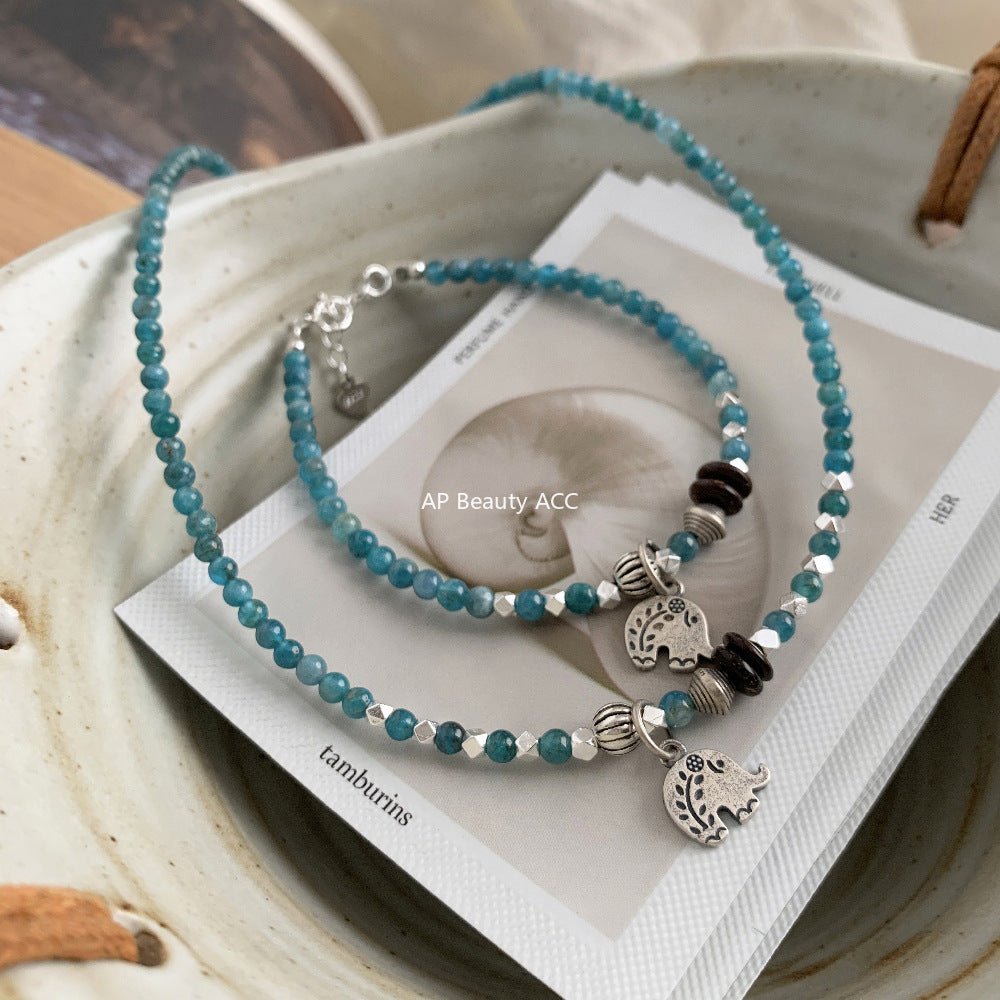 A관 - 925 실버 핸드메이드 코끼리 펜던트 아파타이트 팔찌 목걸이 [1545] 25.11-2