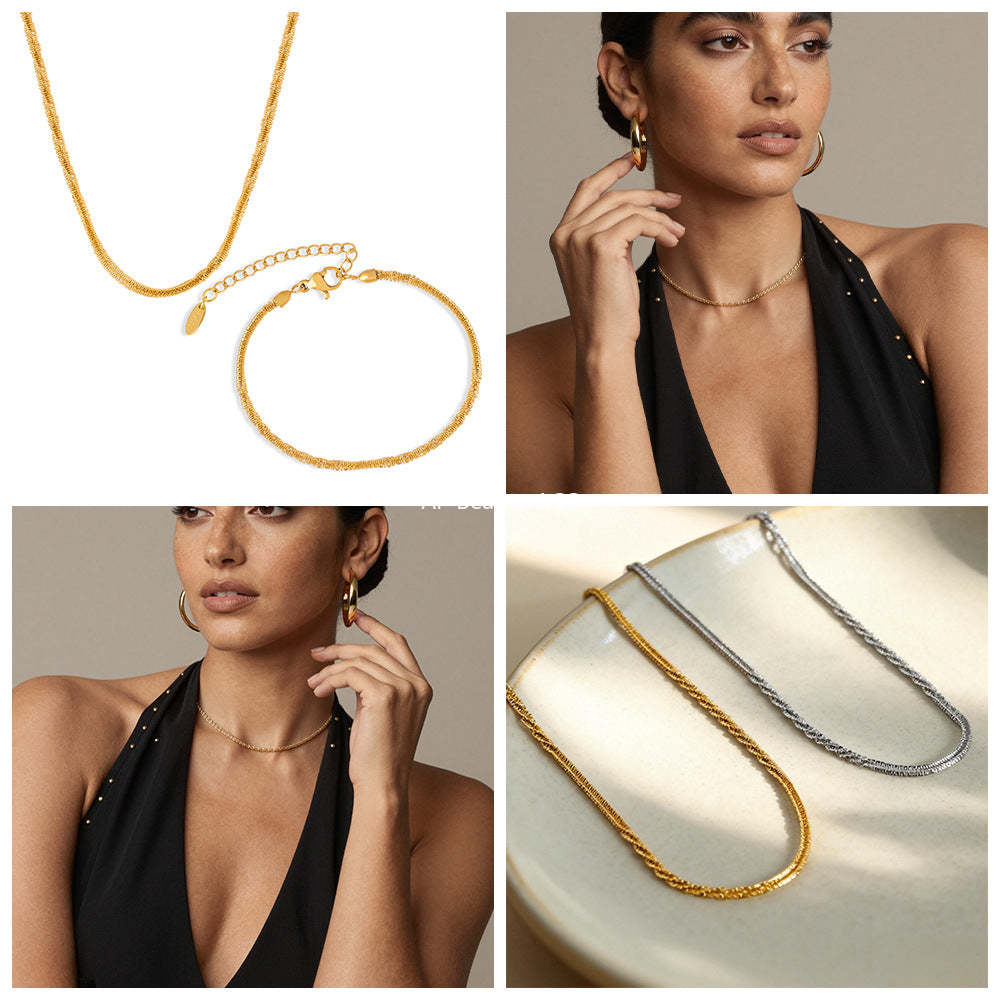 D관 - 스파클 체인 18K 도금 스테인리스 스틸 목걸이 팔찌 [P552] 25.12-2